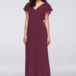 Flutter Sleeve Crinkle Chiffon Bridesmaids Dress